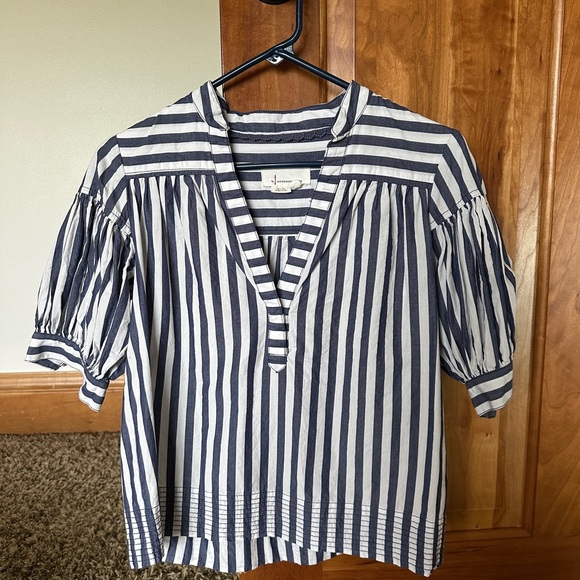 Anthropologie Tops - Anthropologie Navy and White Striped Blouse